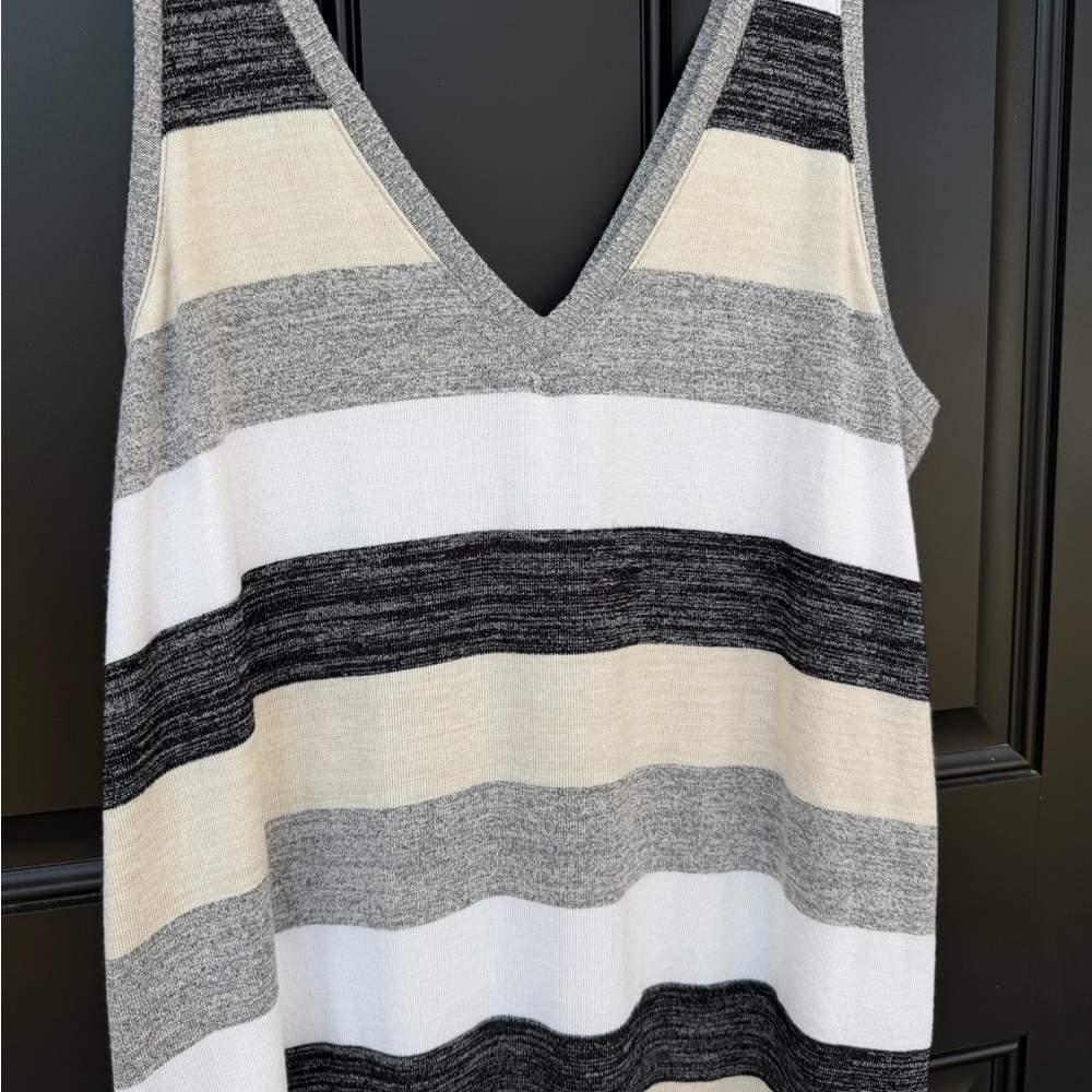 GAP Striped V-Neck Sleeveless Maxi Dress - White, Cream & Gray - Picture 2 of 4